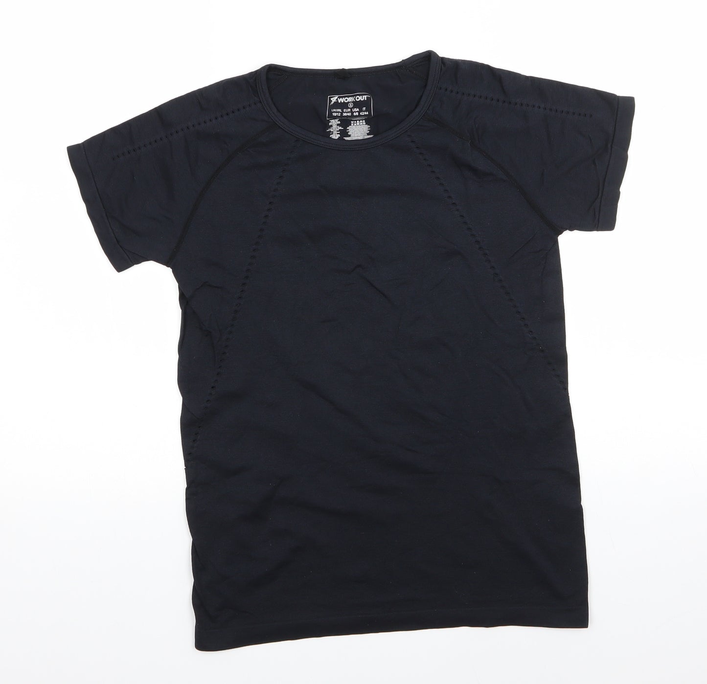 Workout Womens Black  Polyamide Basic T-Shirt Size S Round Neck  - Punched out decoration detail