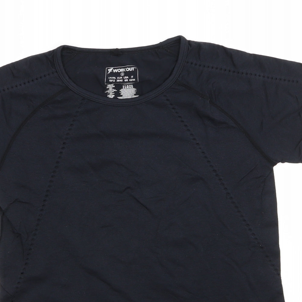 Workout Womens Black  Polyamide Basic T-Shirt Size S Round Neck  - Punched out decoration detail