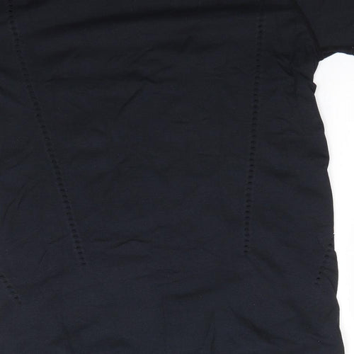 Workout Womens Black  Polyamide Basic T-Shirt Size S Round Neck  - Punched out decoration detail