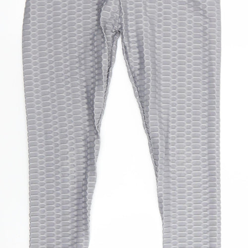 Preworn Womens Grey  Polyester Jegging Leggings Size M L26 in   - Ruched Back Seam Deep Waistband Waffle pattern