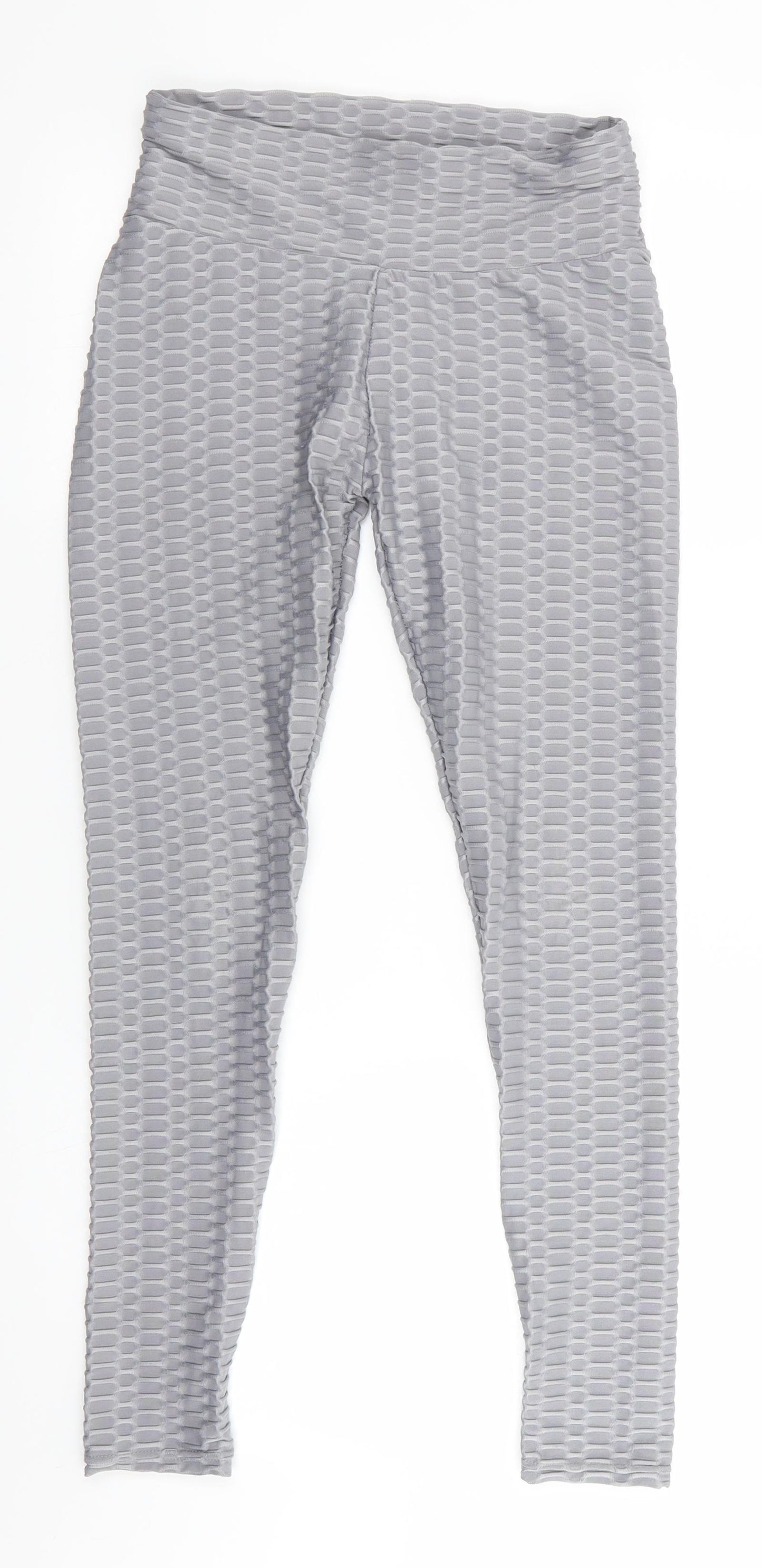 Preworn Womens Grey  Polyester Jegging Leggings Size M L26 in   - Ruched Back Seam Deep Waistband Waffle pattern