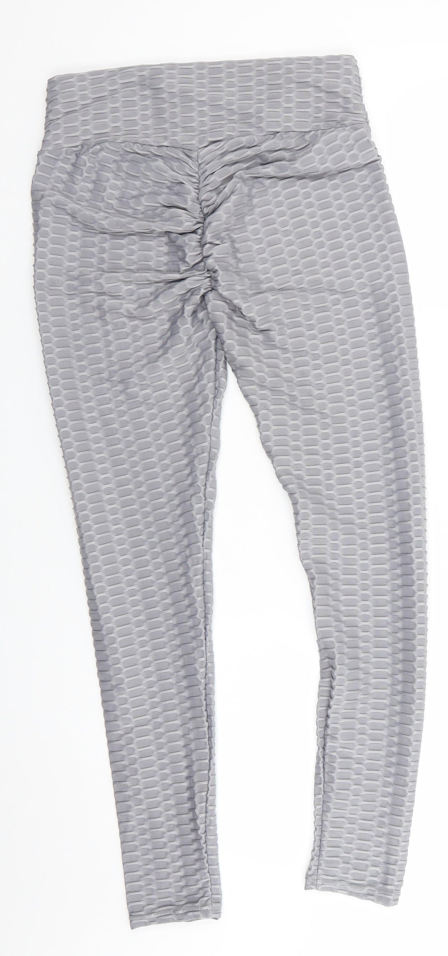 Preworn Womens Grey  Polyester Jegging Leggings Size M L26 in   - Ruched Back Seam Deep Waistband Waffle pattern