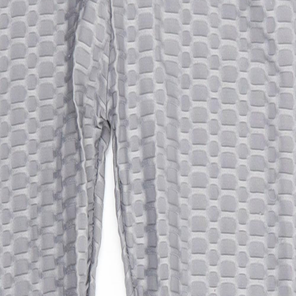 Preworn Womens Grey  Polyester Jegging Leggings Size M L26 in   - Ruched Back Seam Deep Waistband Waffle pattern