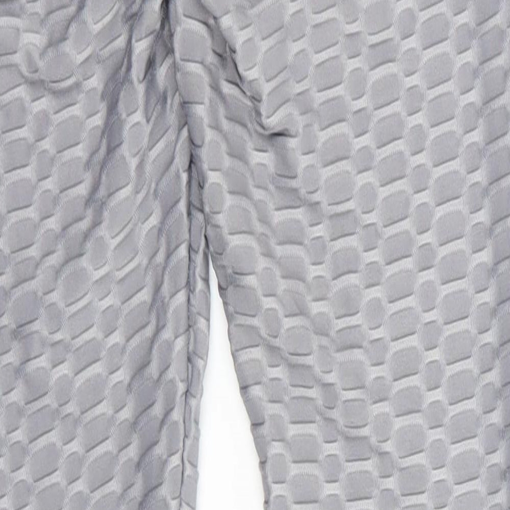 Preworn Womens Grey  Polyester Jegging Leggings Size M L26 in   - Ruched Back Seam Deep Waistband Waffle pattern