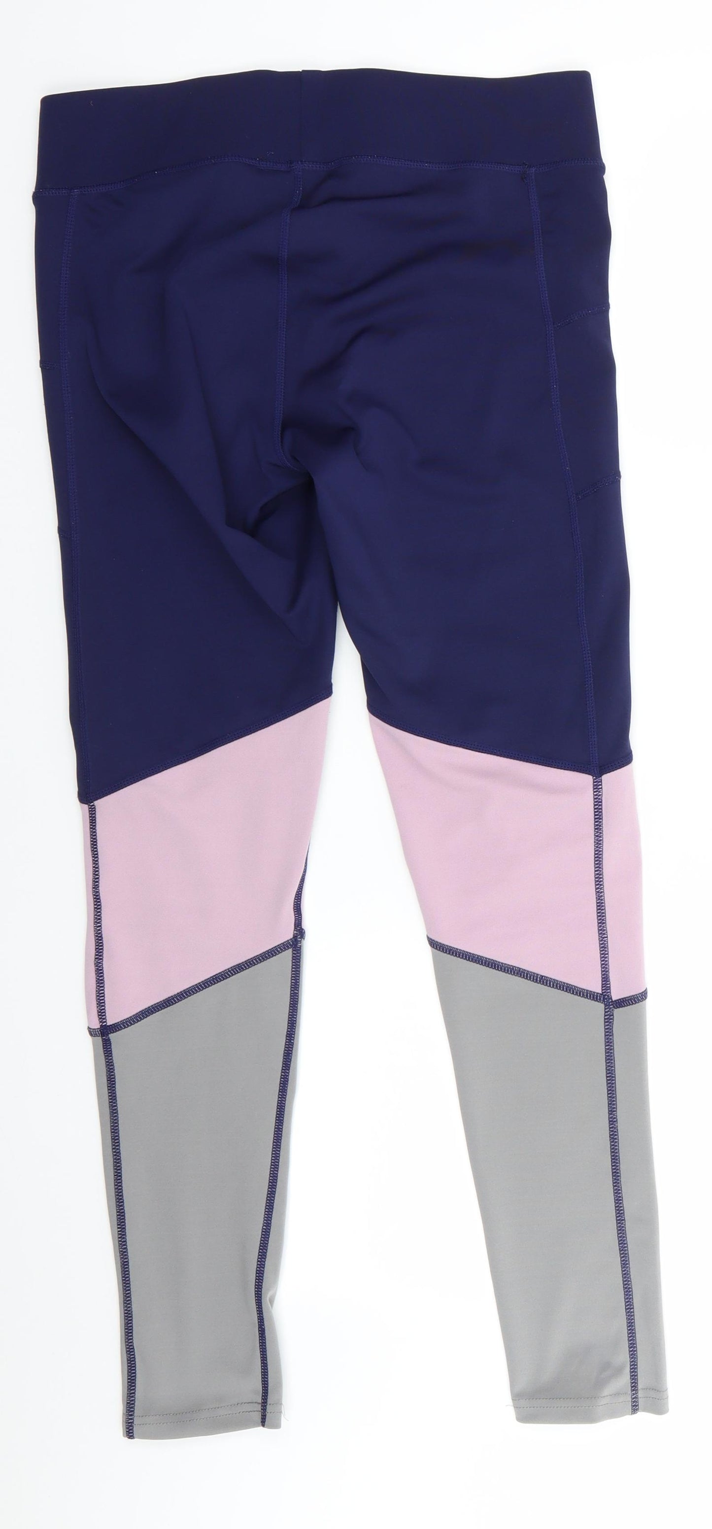 Preworn - label not readable Womens Blue Colourblock Polyester Compression Leggings Size 12 L28 in Regular  - Navy Blue Pink Grey