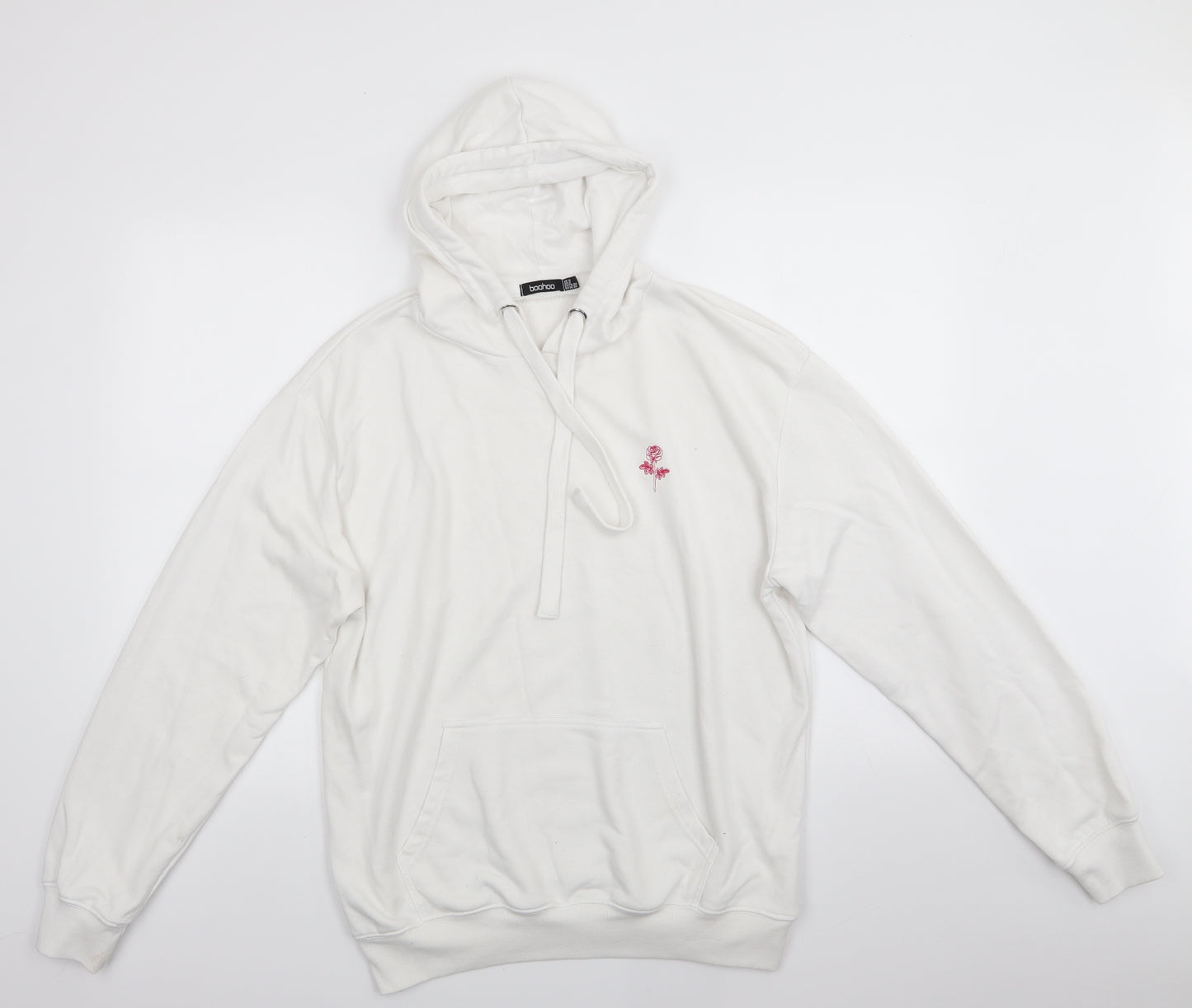 Boohoo Womens White Floral  Pullover Hoodie Size 6   - Rose Logo