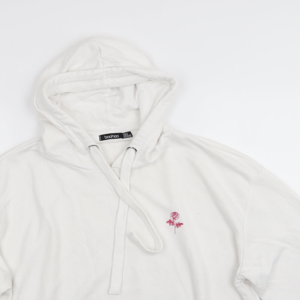 Boohoo Womens White Floral  Pullover Hoodie Size 6   - Rose Logo