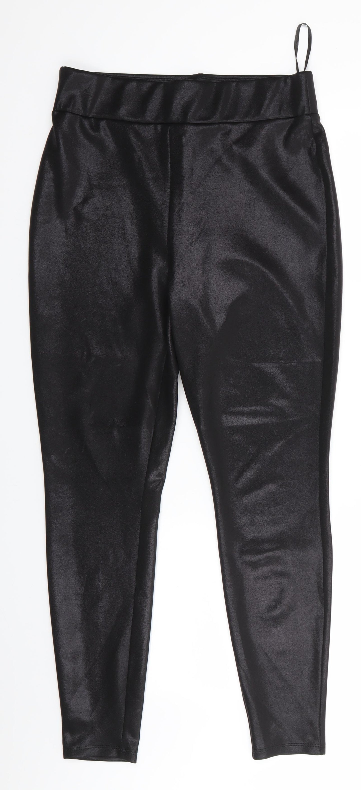 Papaya Womens Black  Polyester Jegging Trousers Size 14 L27.5 in Regular  - Sheen Finish