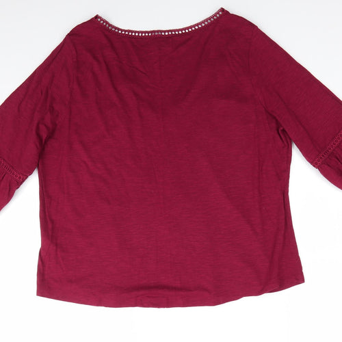 Indigo Womens Red  Cotton Tunic Blouse Size 18 V-Neck - Claret colour Detailed Trim Easticated Cuffs