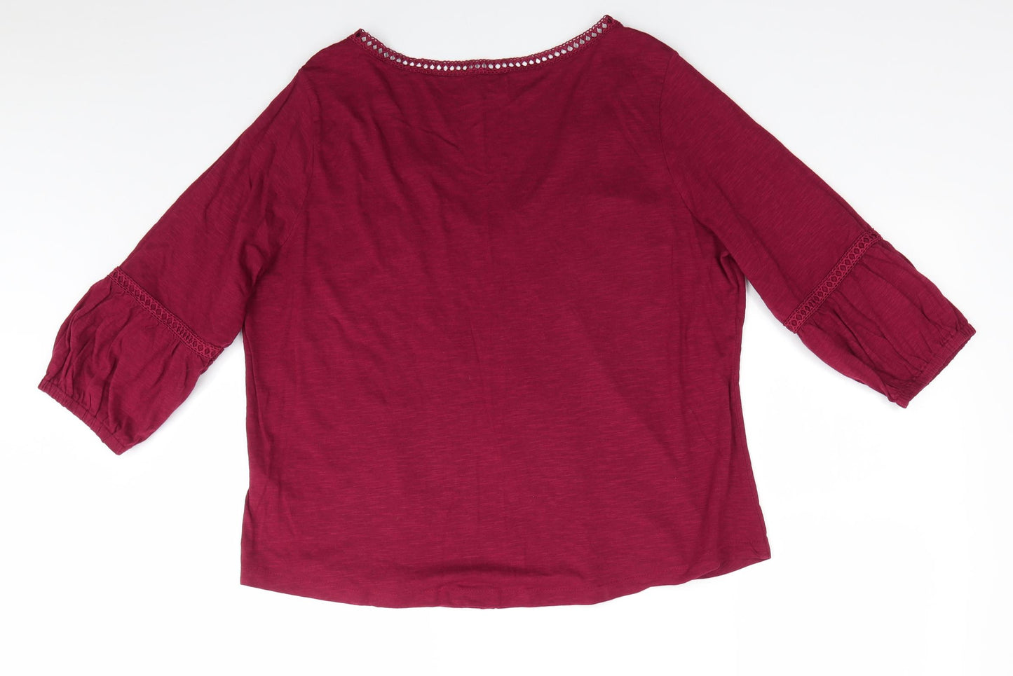 Indigo Womens Red  Cotton Tunic Blouse Size 18 V-Neck - Claret colour Detailed Trim Easticated Cuffs