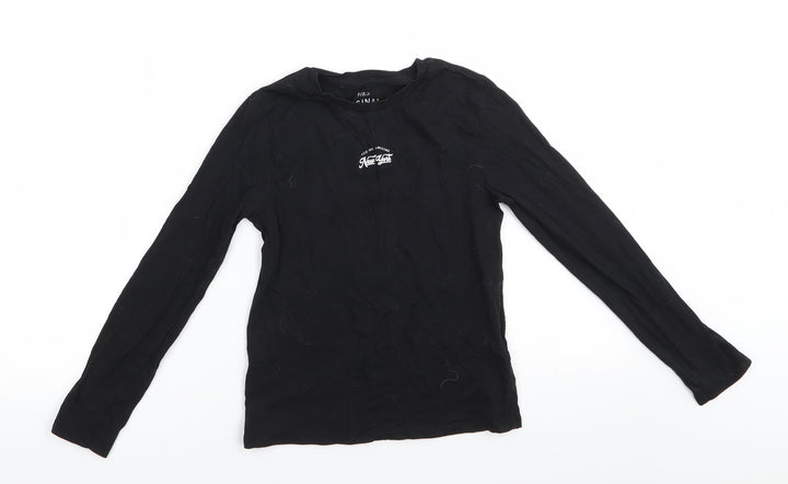 M&S Originals Girls Black Cotton Basic Casual Size 9-10 Years Round Neck - You are awesome New York