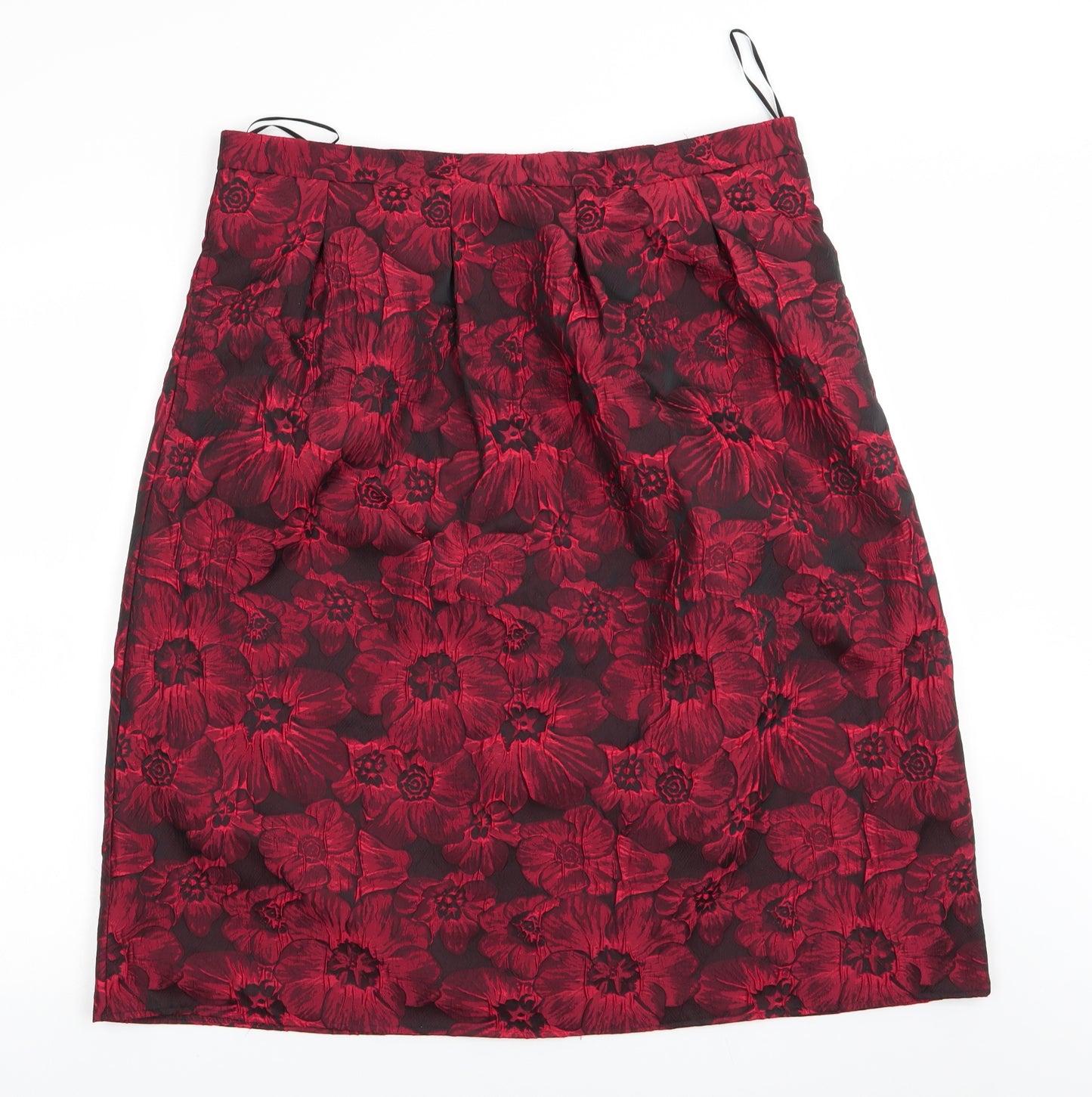 Bonmarché Womens Red Floral Polyester A-Line Skirt Size 16    - Embossed flowers