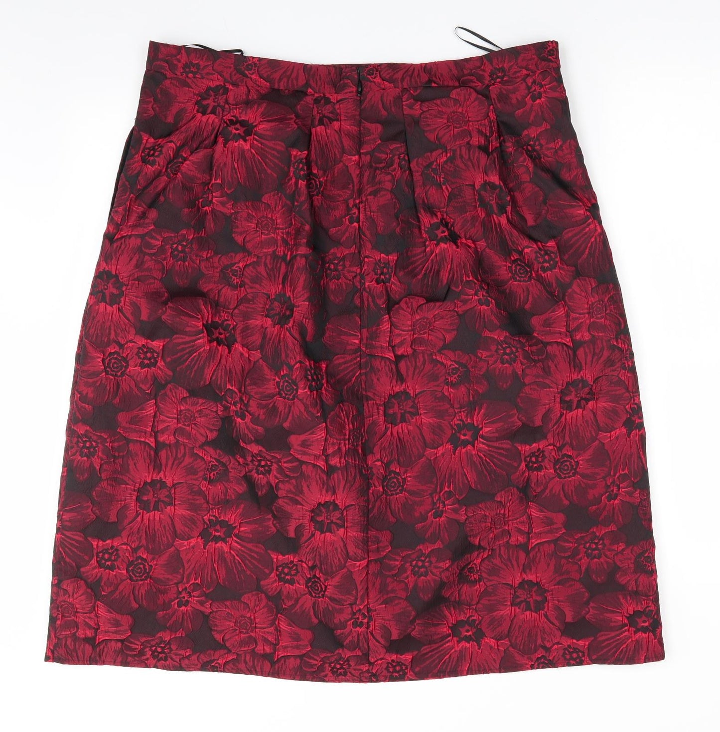 Bonmarché Womens Red Floral Polyester A-Line Skirt Size 16    - Embossed flowers