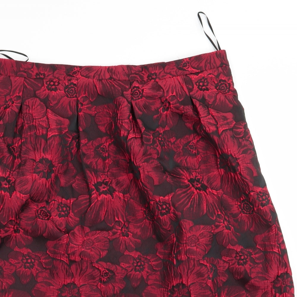 Bonmarché Womens Red Floral Polyester A-Line Skirt Size 16    - Embossed flowers
