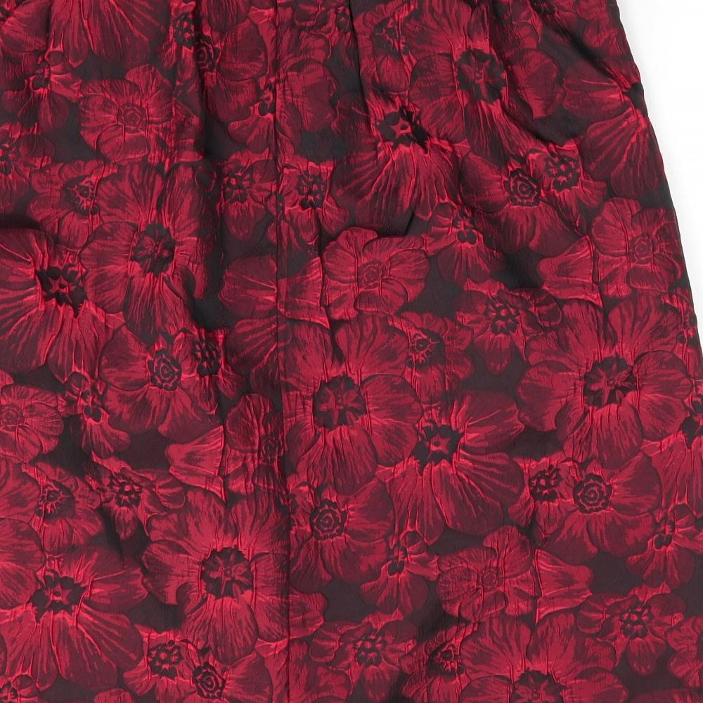 Bonmarché Womens Red Floral Polyester A-Line Skirt Size 16    - Embossed flowers