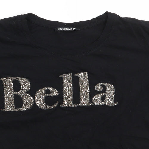 Terranova Womens Black   Basic T-Shirt Size XS Round Neck - Bella in Beads