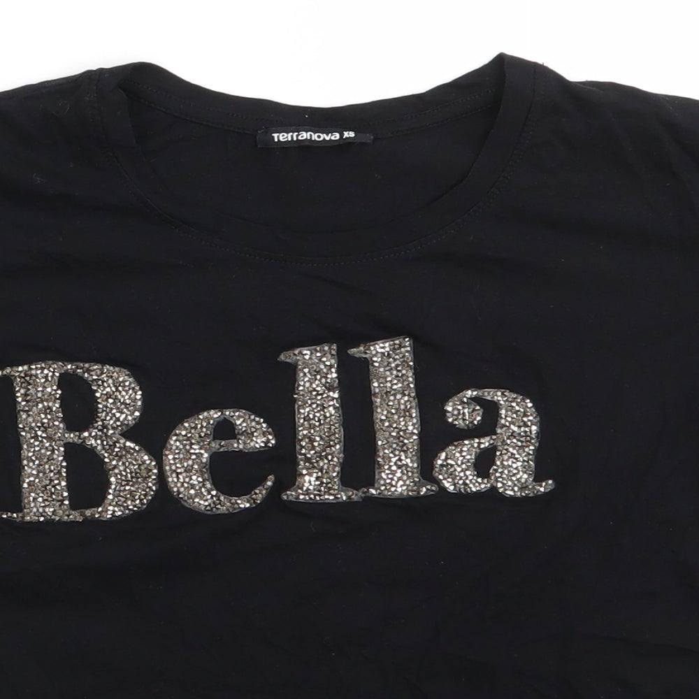 Terranova Womens Black   Basic T-Shirt Size XS Round Neck - Bella in Beads