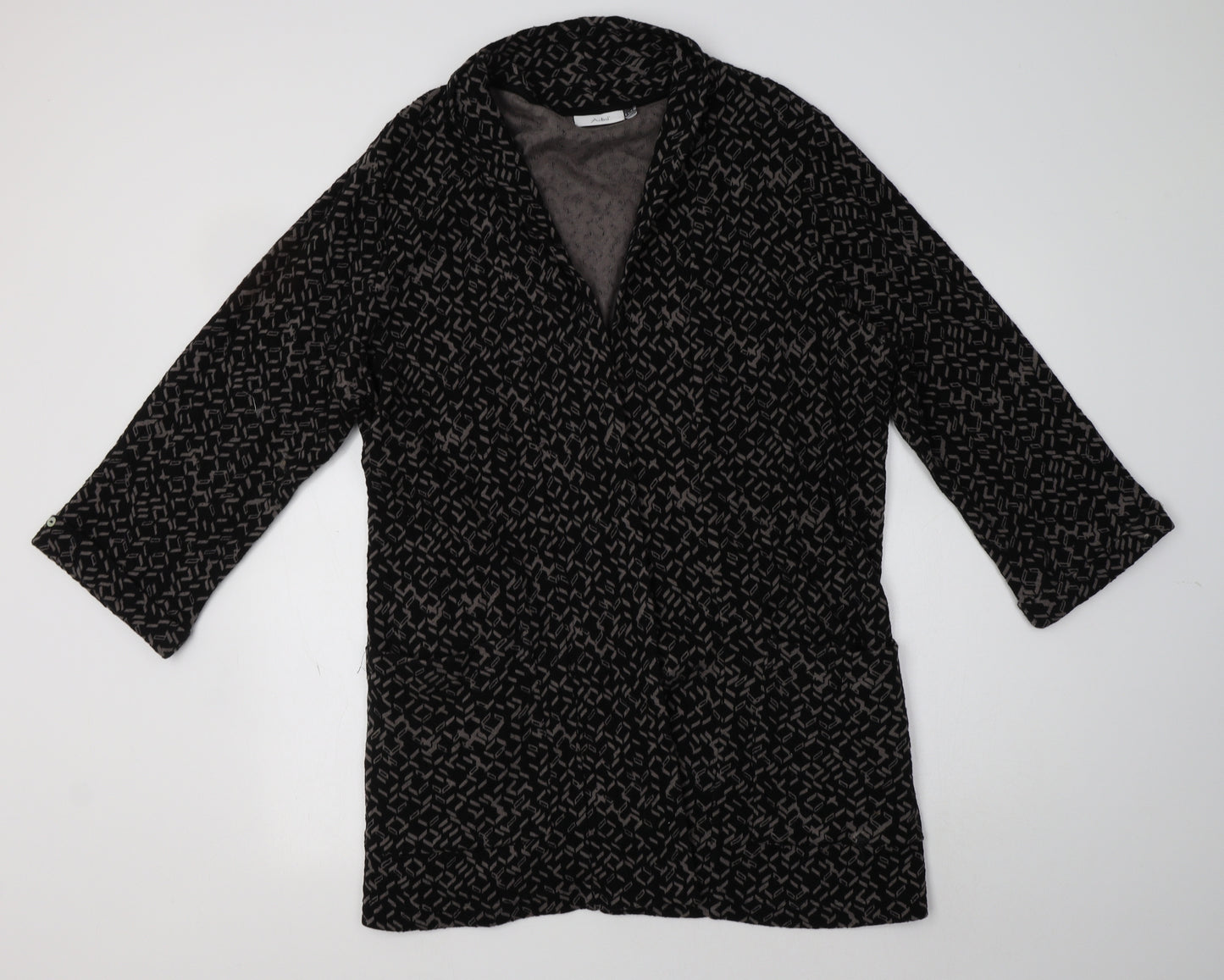 Adini Womens Black Geometric  Overcoat Blazer Size L