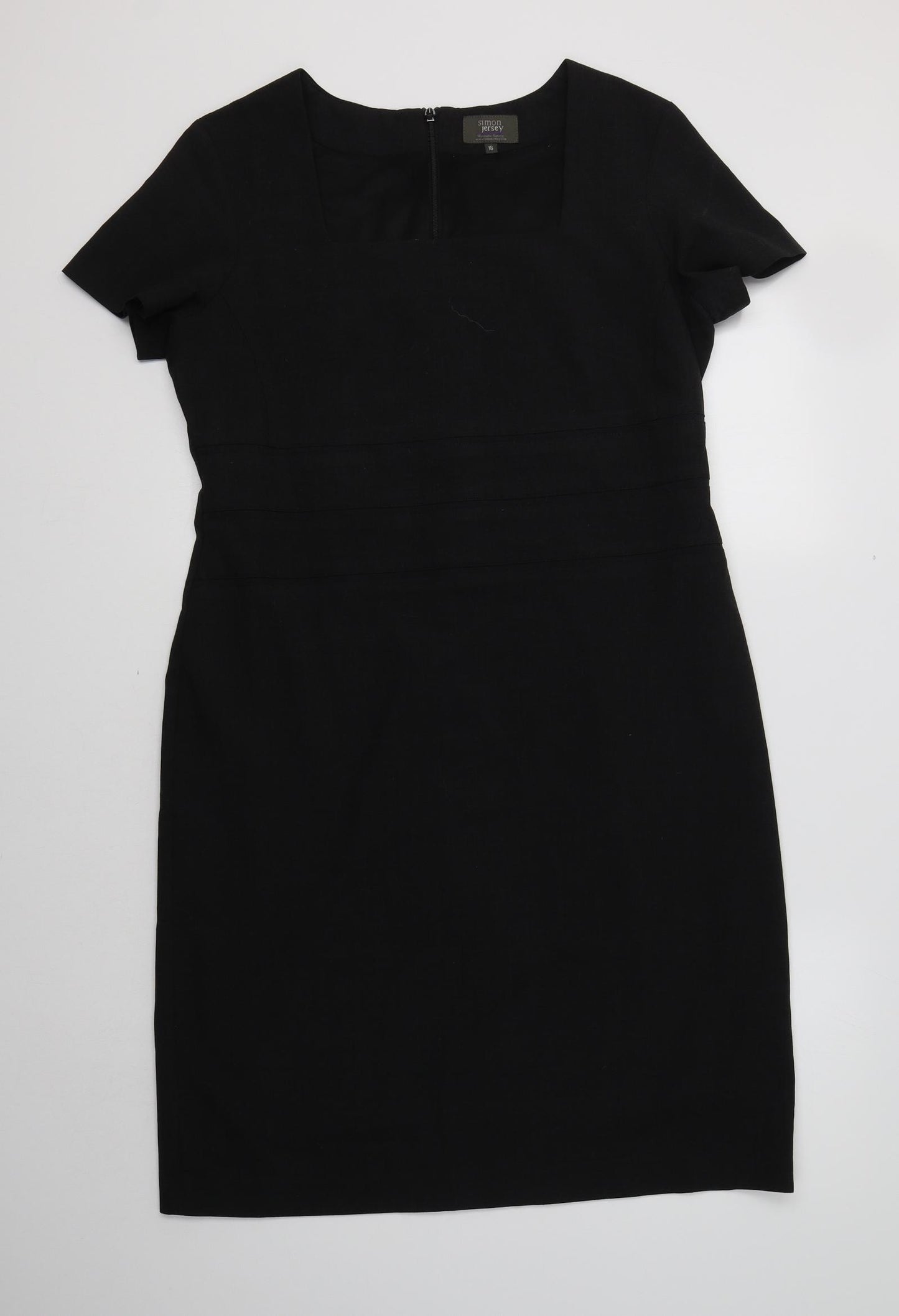 Simon Jersey Womens Black  Polyester Pencil Dress  Size 16  Square Neck