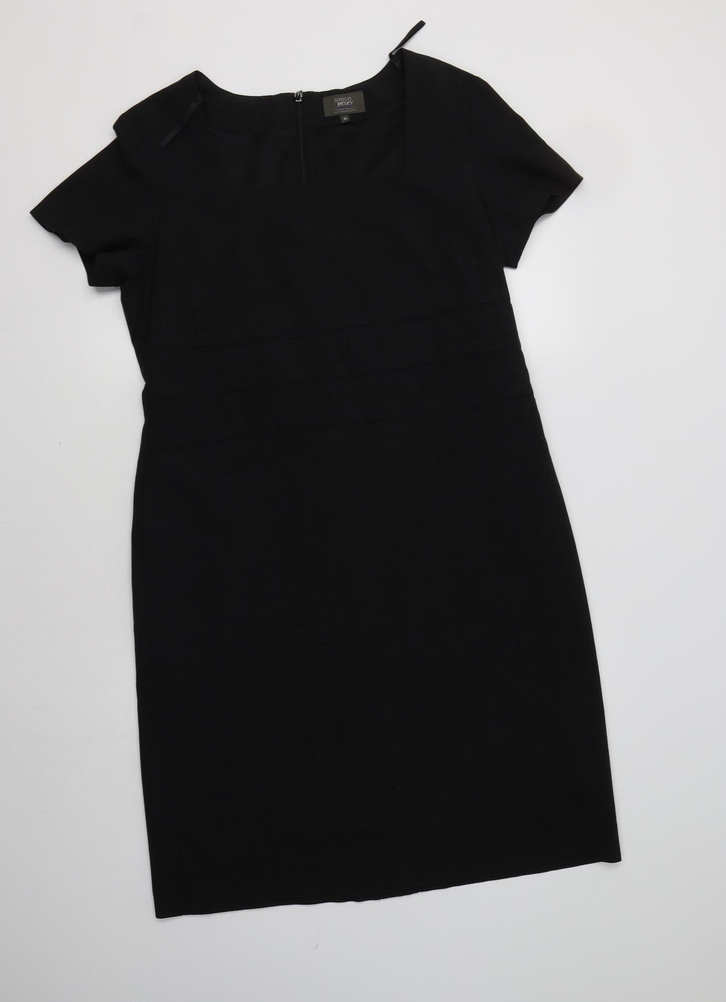 Simon Jersey Womens Black  Polyester Pencil Dress  Size 16  Square Neck