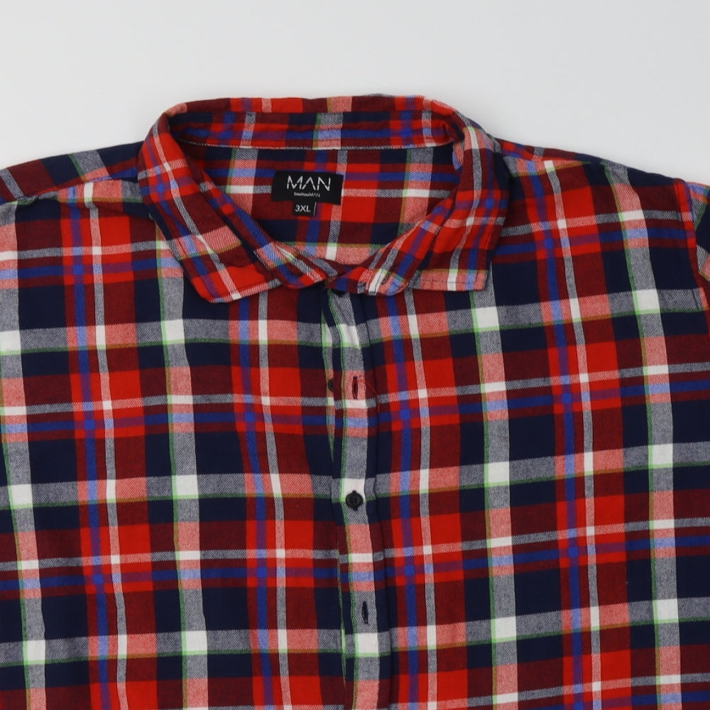 Boohoo Man Mens Multicoloured Check Cotton  Button-Up Size 3XL Collared