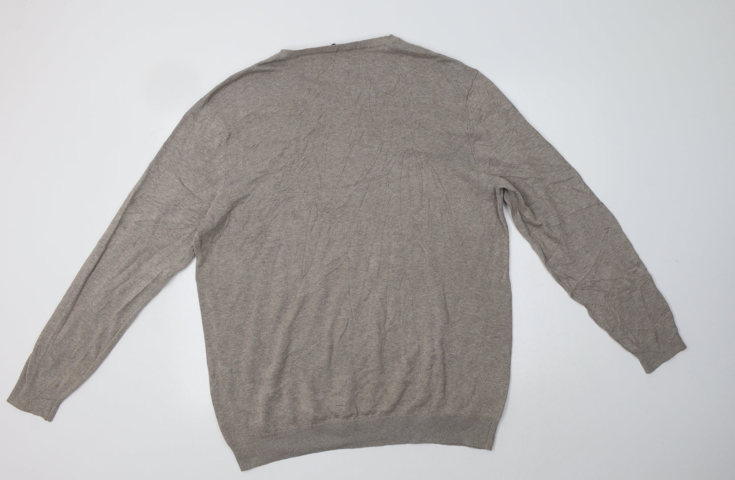 George Mens Beige V-Neck  Cotton Pullover Jumper Size XL