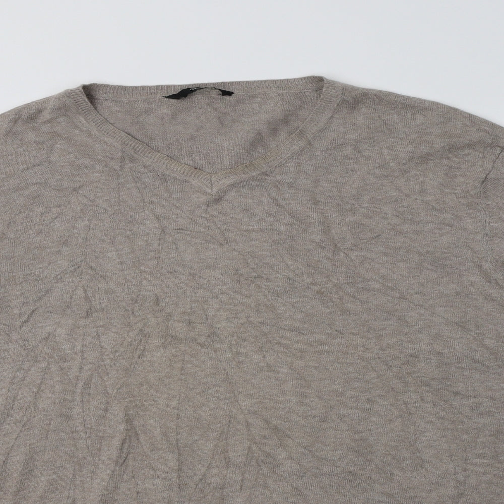 George Mens Beige V-Neck  Cotton Pullover Jumper Size XL