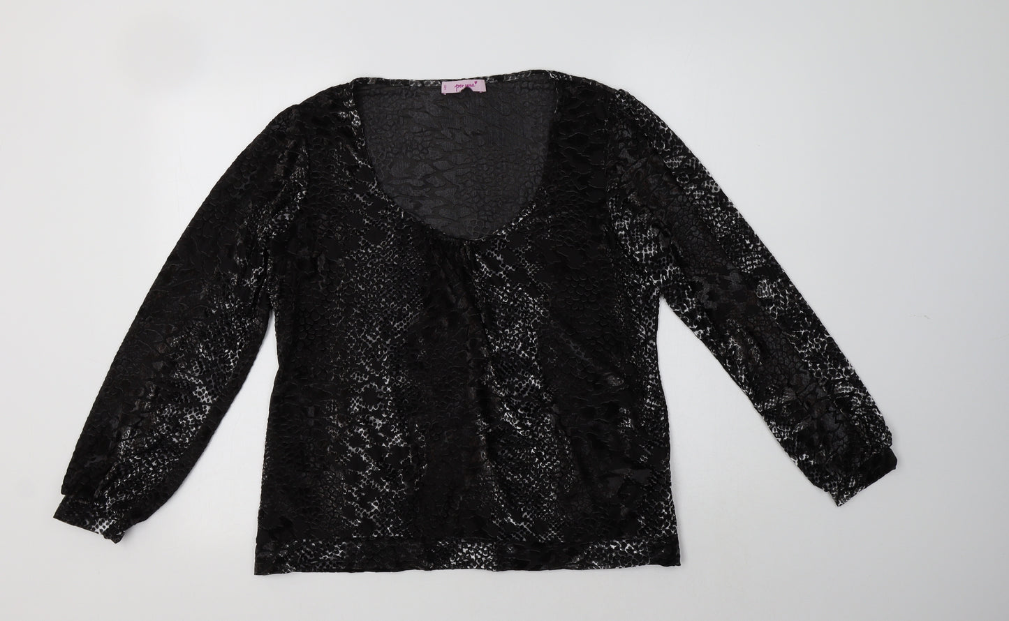 Per Una Womens Black Animal Print Polyamide Basic Blouse Size 16 Scoop Neck