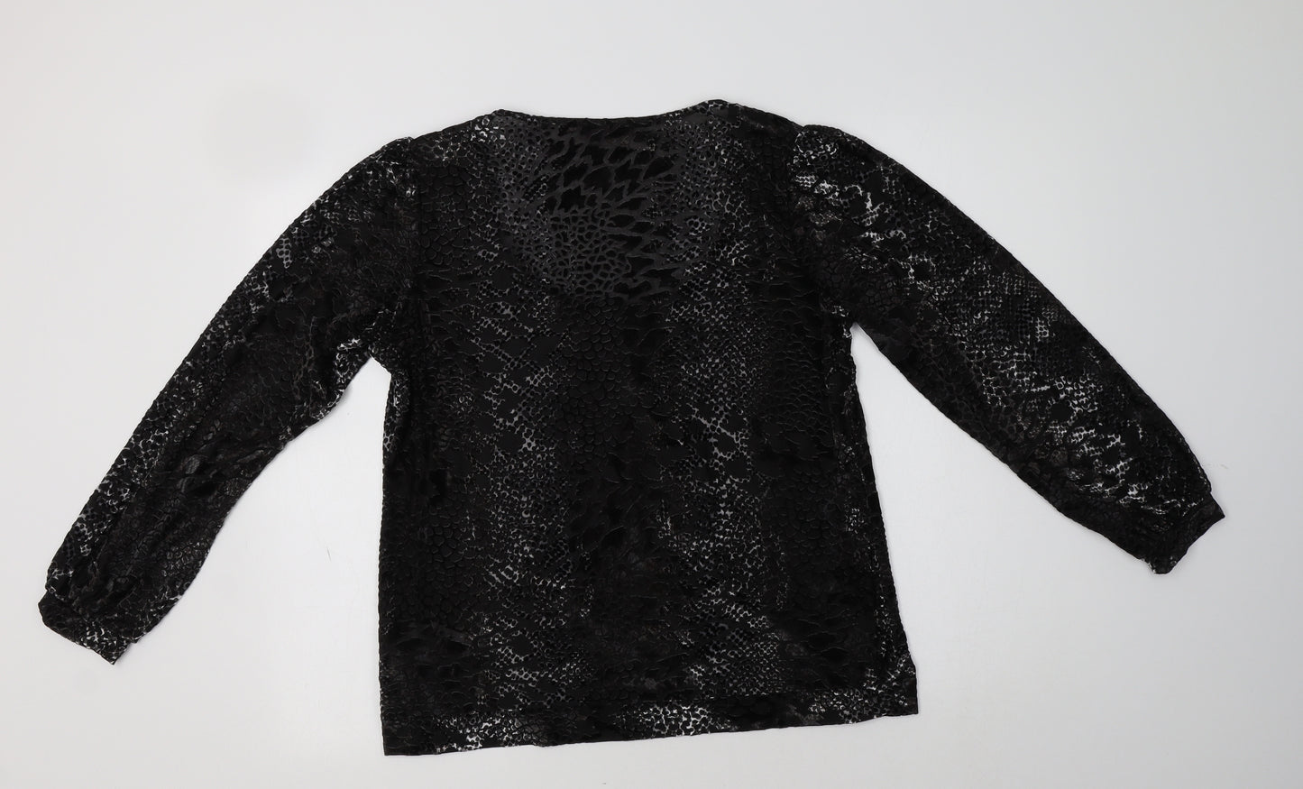 Per Una Womens Black Animal Print Polyamide Basic Blouse Size 16 Scoop Neck