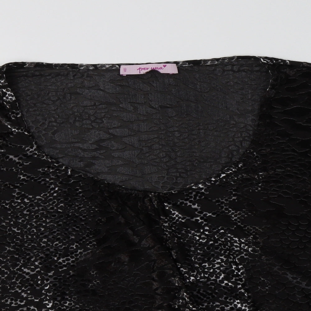 Per Una Womens Black Animal Print Polyamide Basic Blouse Size 16 Scoop Neck