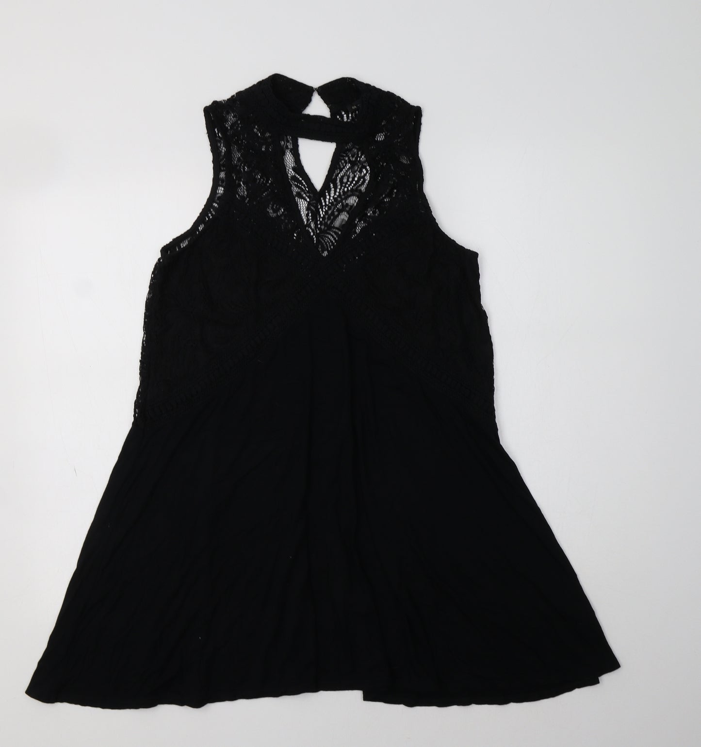 River Island Womens Black  Viscose A-Line  Size 10  High Neck  - Lace Detail