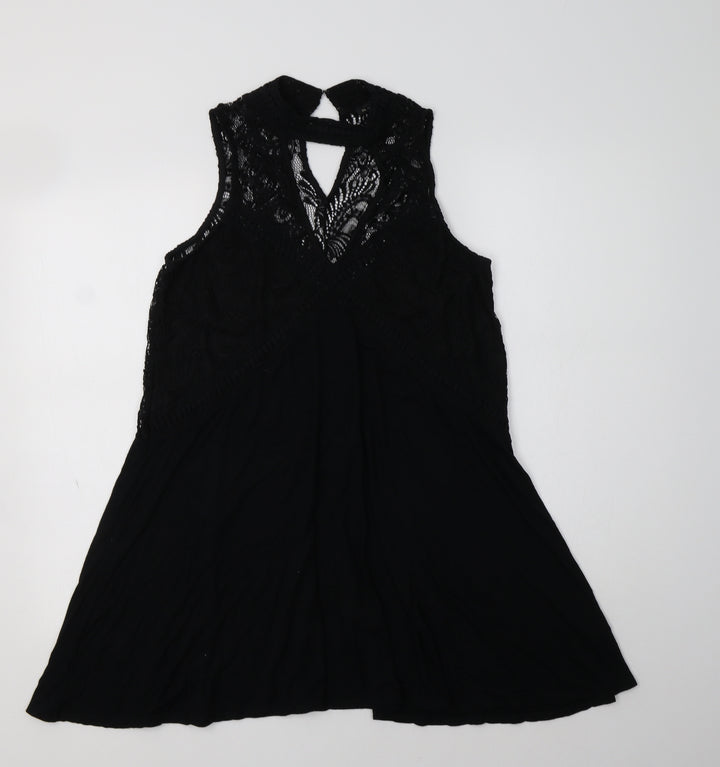 River Island Womens Black  Viscose A-Line  Size 10  High Neck  - Lace Detail