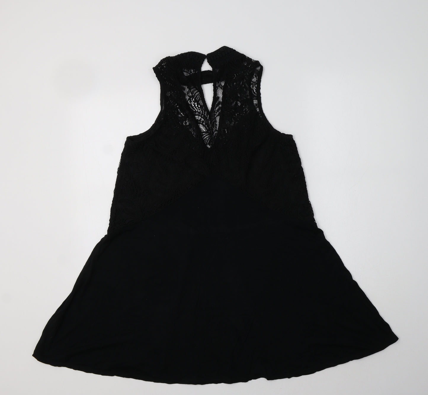 River Island Womens Black  Viscose A-Line  Size 10  High Neck  - Lace Detail