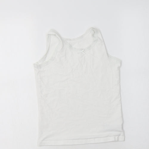 NEXT Girls White  Cotton Basic Tank Size 7-8 Years Round Neck