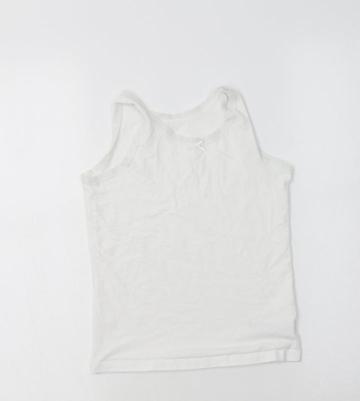 NEXT Girls White  Cotton Basic Tank Size 7-8 Years Round Neck