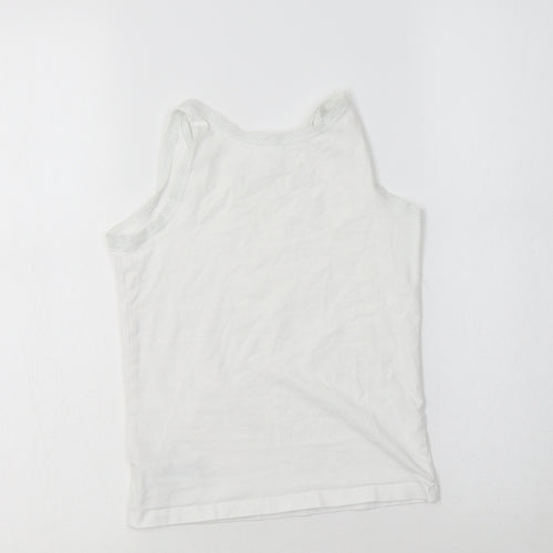 NEXT Girls White  Cotton Basic Tank Size 7-8 Years Round Neck