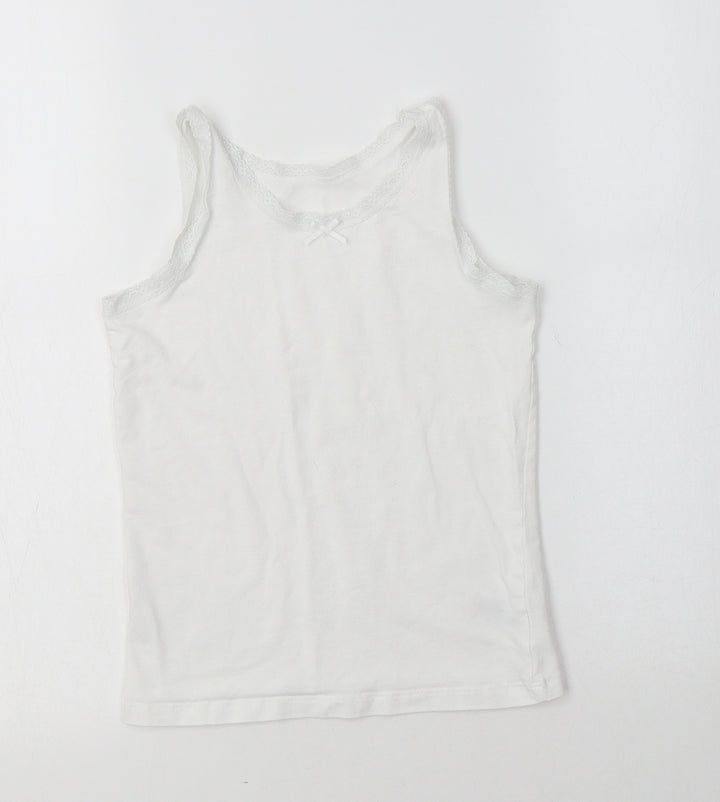 NEXT Girls White  Cotton Camisole Tank Size 7-8 Years V-Neck  - Lace Detail