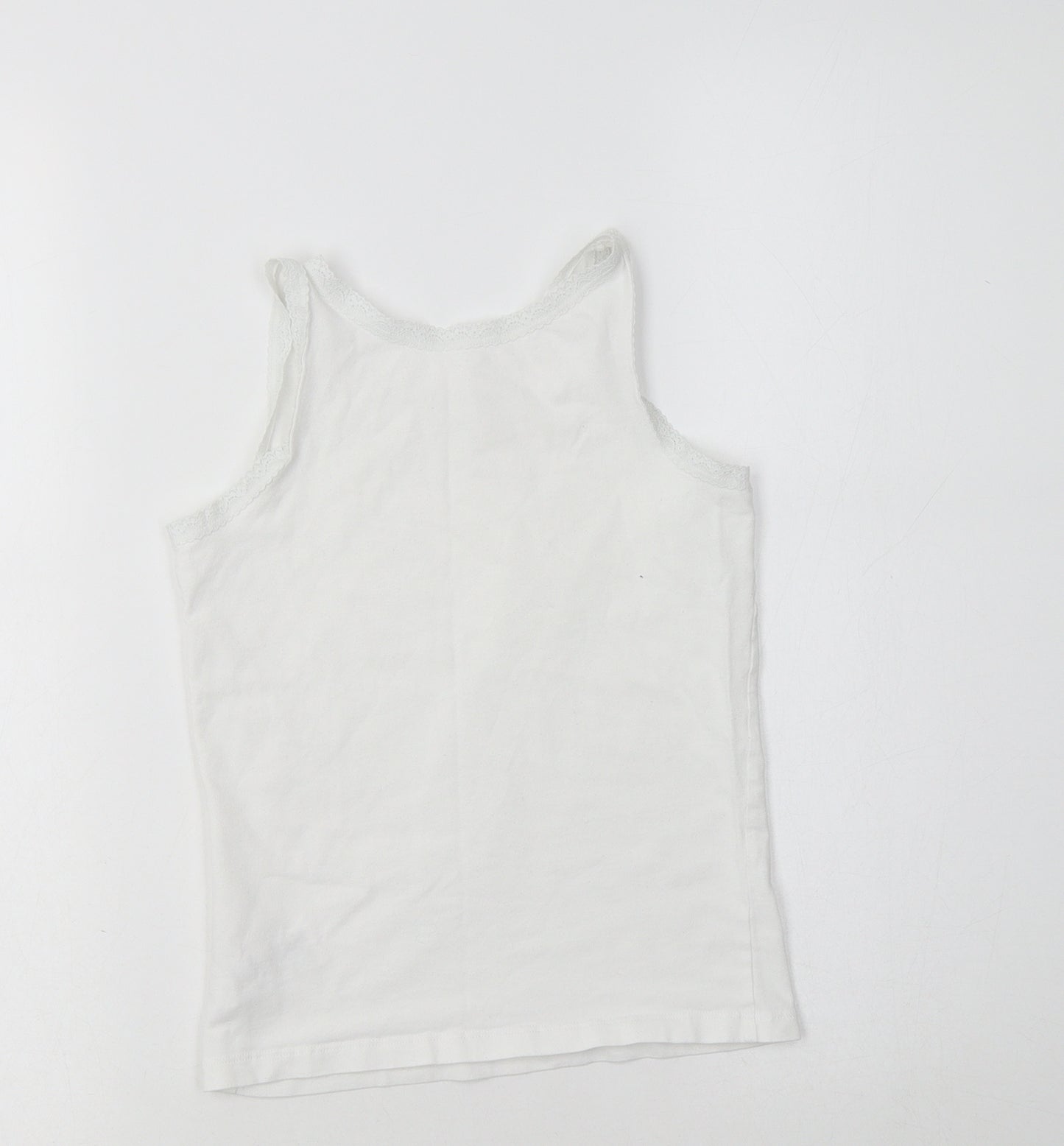 NEXT Girls White  Cotton Camisole Tank Size 7-8 Years V-Neck  - Lace Detail