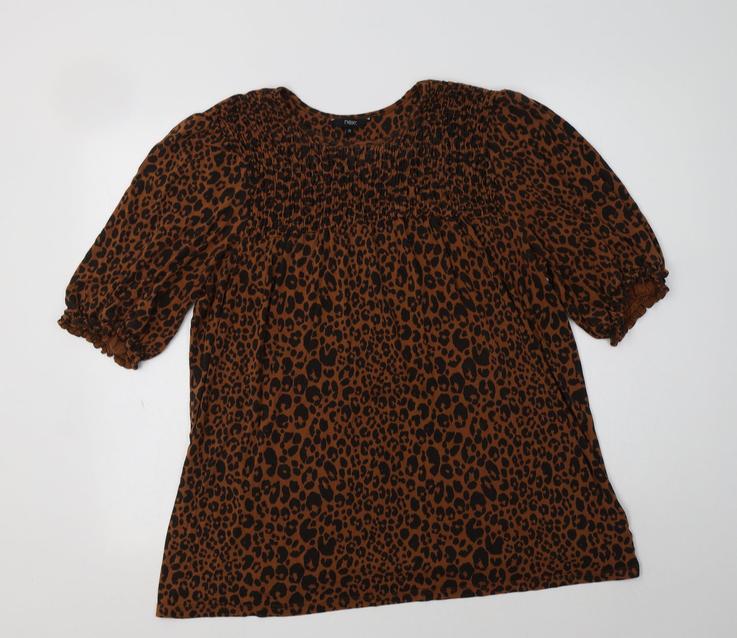 NEXT Womens Brown Animal Print Viscose Basic Blouse Size 20 Crew Neck
