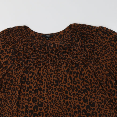 NEXT Womens Brown Animal Print Viscose Basic Blouse Size 20 Crew Neck