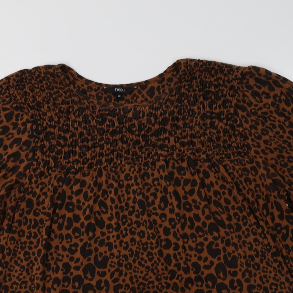 NEXT Womens Brown Animal Print Viscose Basic Blouse Size 20 Crew Neck