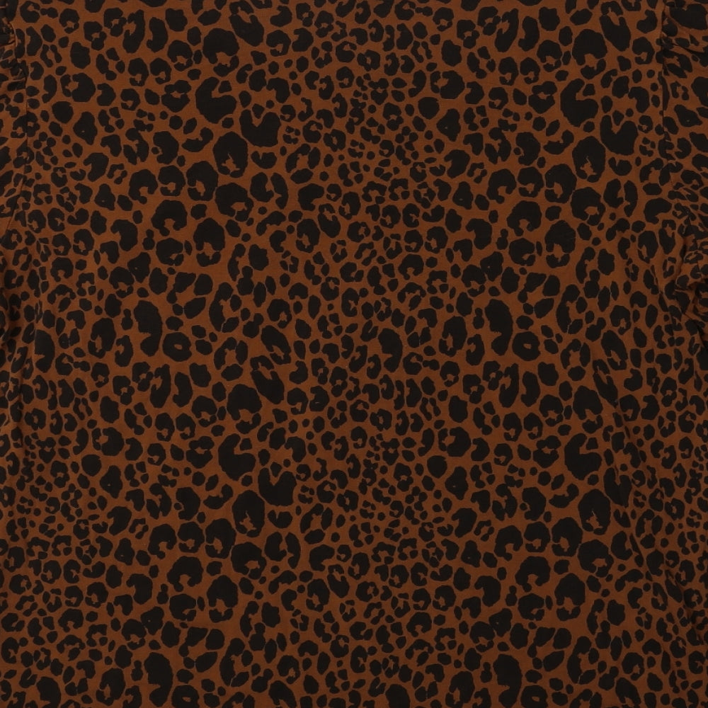 NEXT Womens Brown Animal Print Viscose Basic Blouse Size 20 Crew Neck