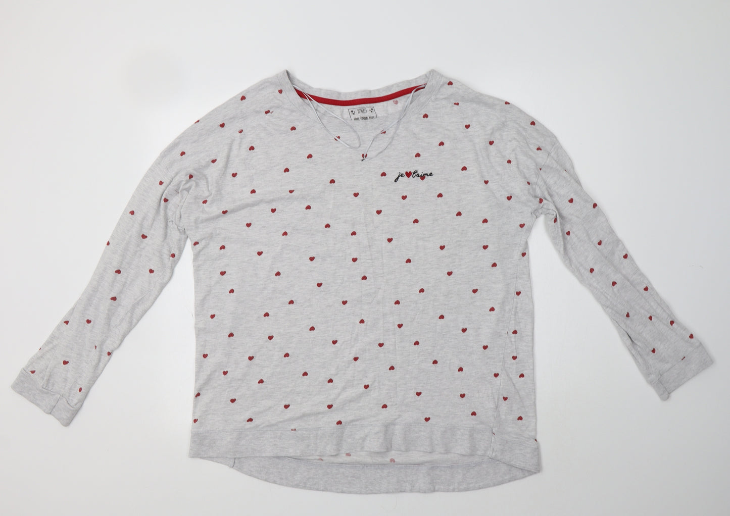 F&F Womens Grey  Cotton Top Pyjama Top Size 22   - Heart Print