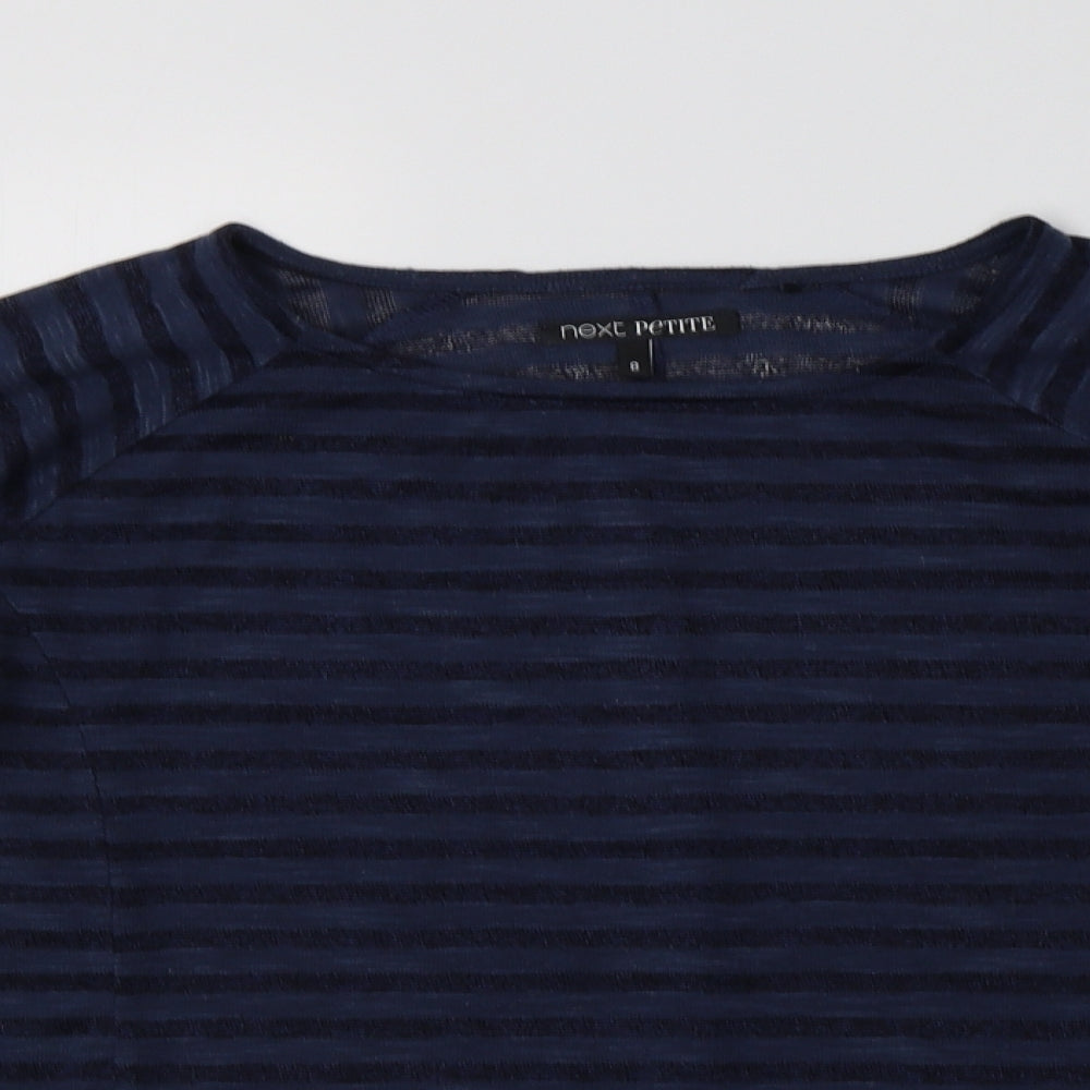 NEXT Womens Blue Striped Polyester Basic Blouse Size 8 Crew Neck