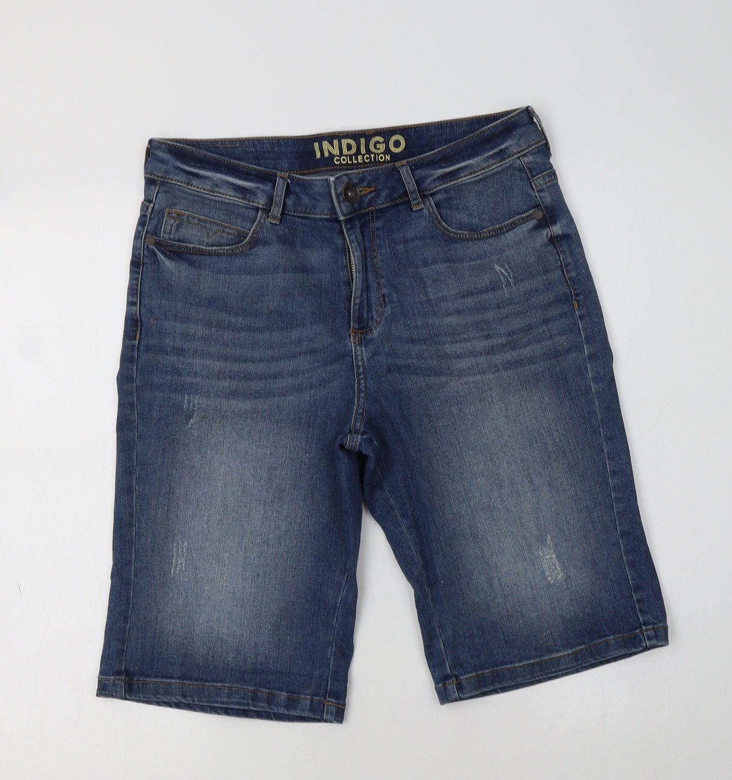 M&S Womens Blue  Cotton Chino Shorts Size 10 L11 in Regular