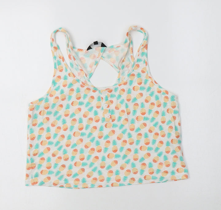 New Look Womens White Geometric Cotton Cropped Tank Size 12 Scoop Neck