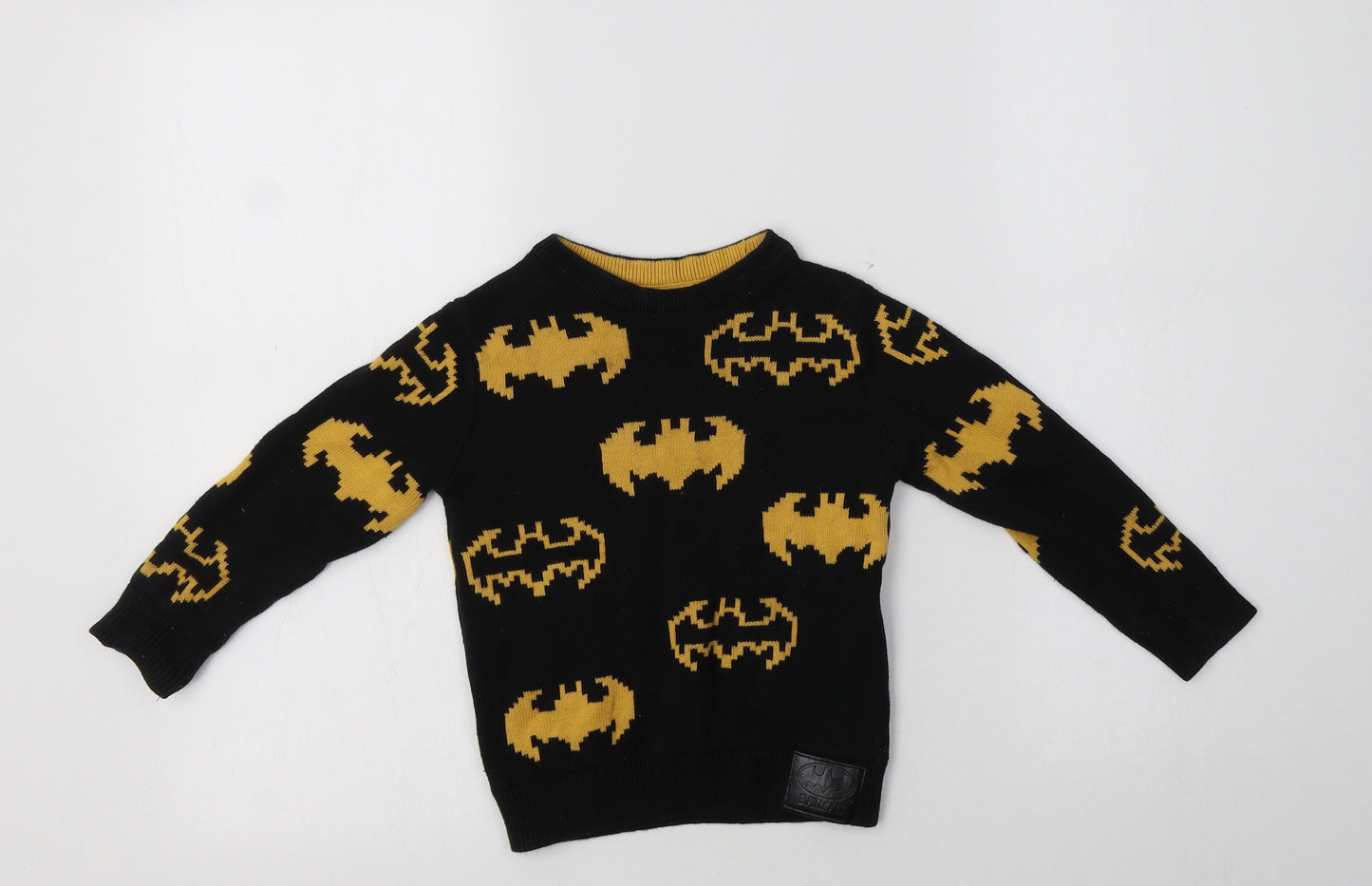 F&F Boys Black Crew Neck Geometric Cotton Pullover Jumper Size 2-3 Years   - Batman