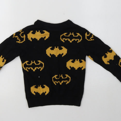 F&F Boys Black Crew Neck Geometric Cotton Pullover Jumper Size 2-3 Years   - Batman