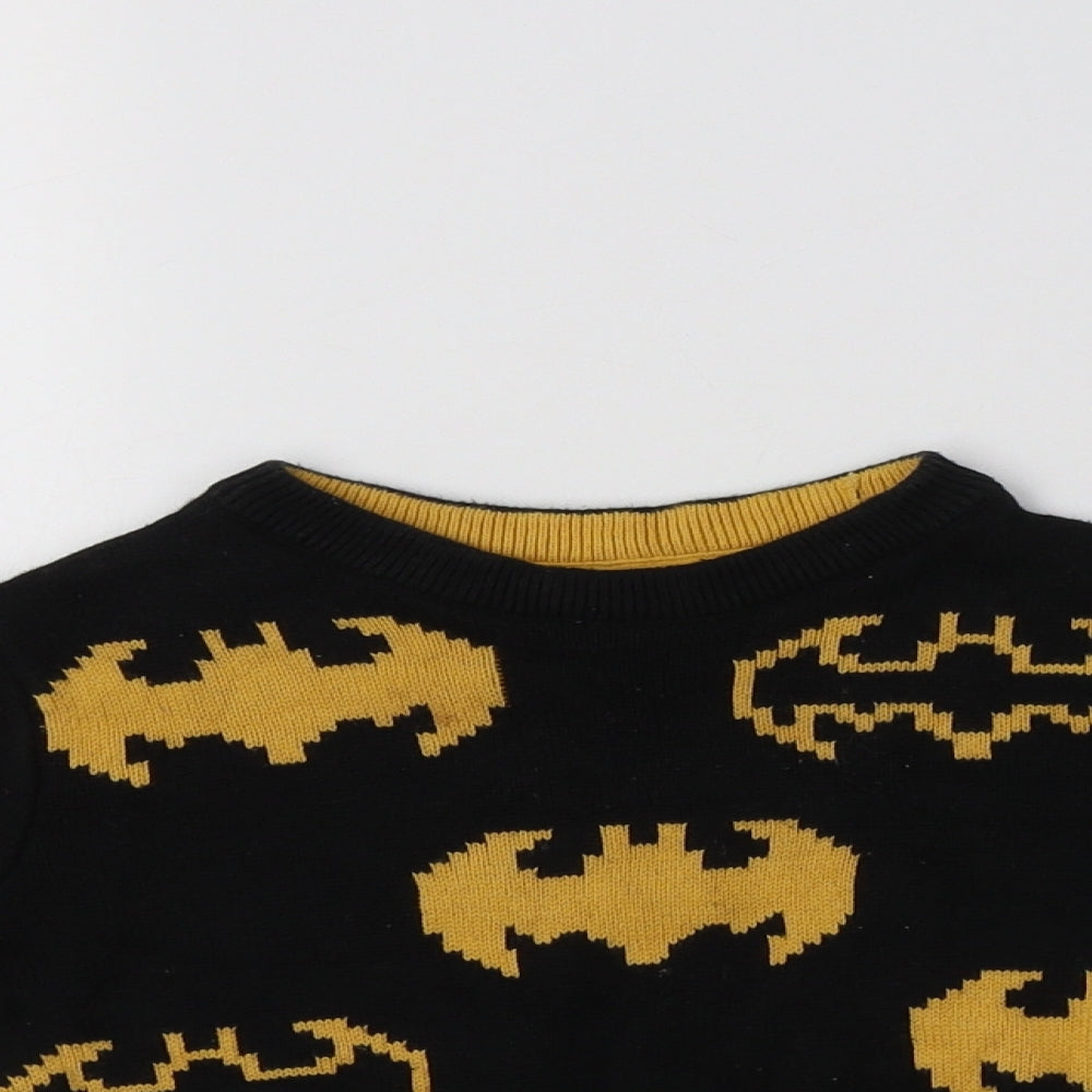 F&F Boys Black Crew Neck Geometric Cotton Pullover Jumper Size 2-3 Years   - Batman