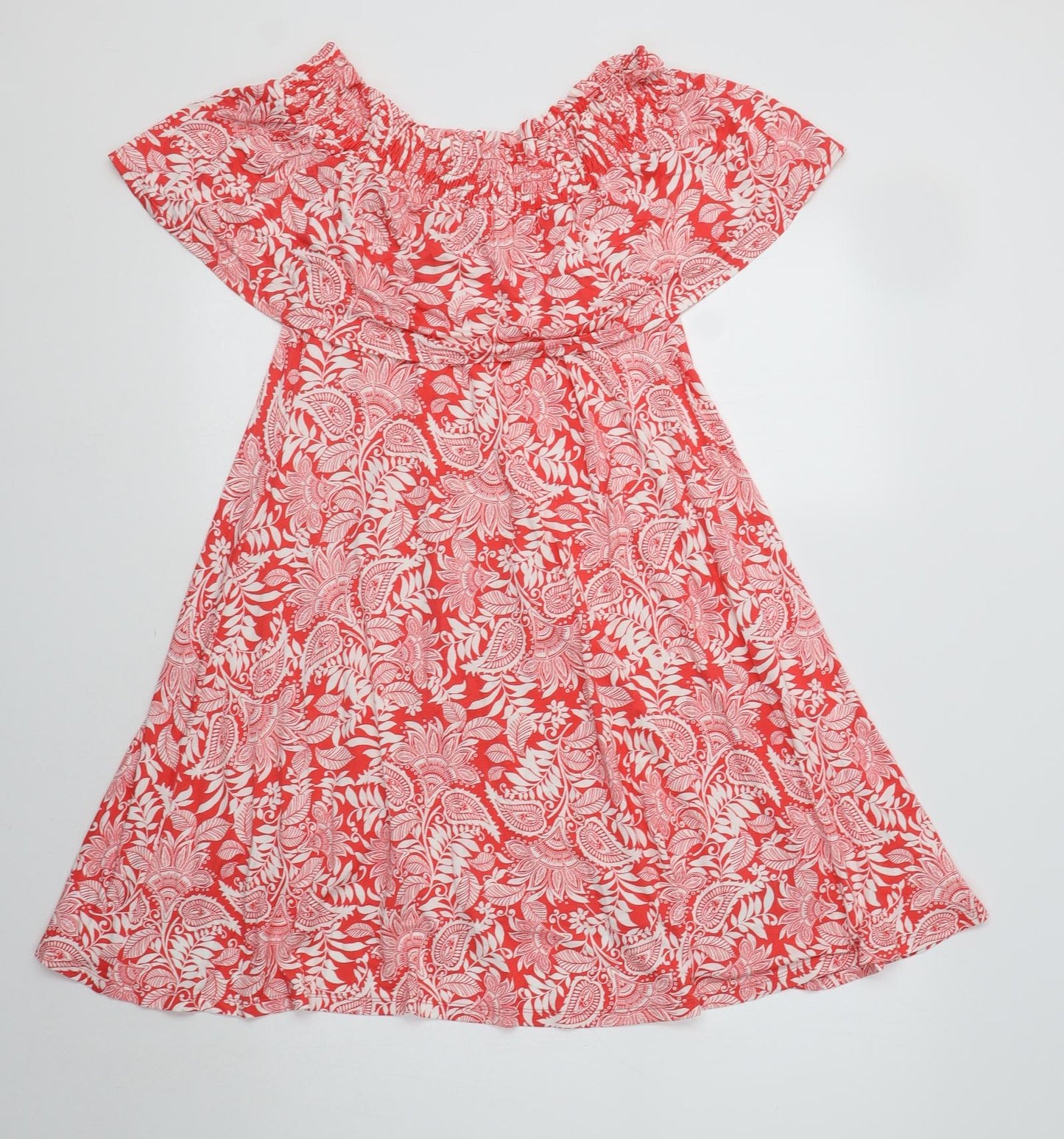 M&S Womens Red Floral Viscose A-Line  Size 10  Off the Shoulder